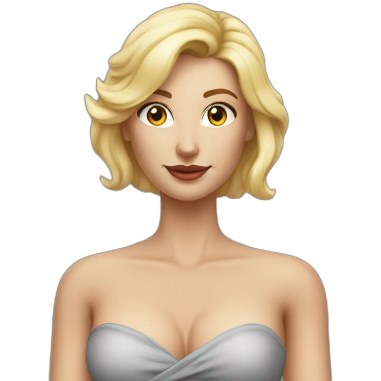 hyperrealistic caucasian long blonde woman white v-neck strapless gray tight mini skirt emoji