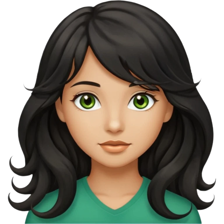 beautiful girl with black wavy long hair and side-swept bangs, tan skin, and greenish-hazel eyes emoji