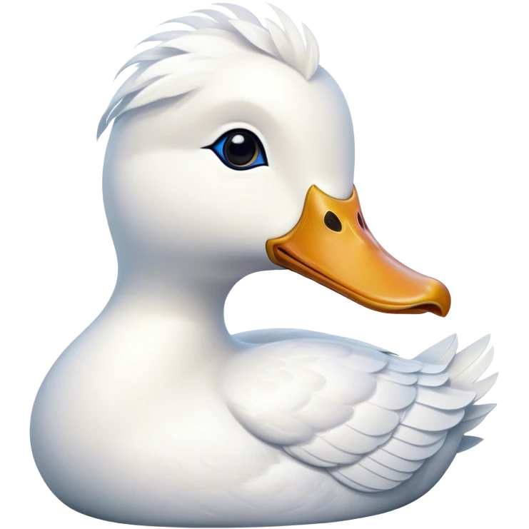 Cinematic Noble White Duck Portrait Emoji, Poised and regal, with a sleek, streamlined build and a pristine, well-groomed pure white plumage, deep-set soulful bright eyes, Simplified yet sharp and sophisticated features, highly detailed, glowing with a soft, dignified glow, high shine, intelligent and graceful, stylized with an air of aquatic elegance, focused and attentive, soft glowing outline, capturing the essence of a watchful and confident waterfowl, so majestic it feels as though it could glide out of the screen with effortless authority! emoji