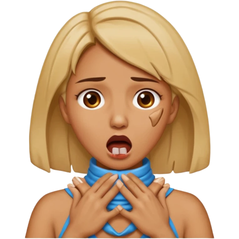 female choking her neck with hands with mouth opened emoji emoji