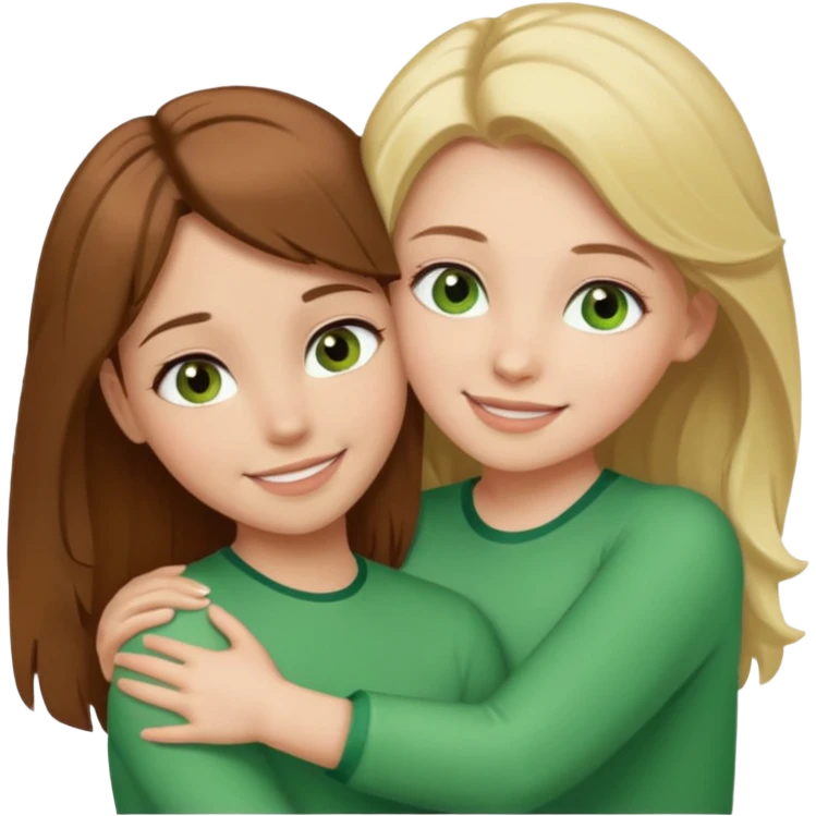 Maman : cheveux marrons, yeux marrons peau blanche fille cheveux blond yeux verts peau blanche qui se font un câlin  emoji