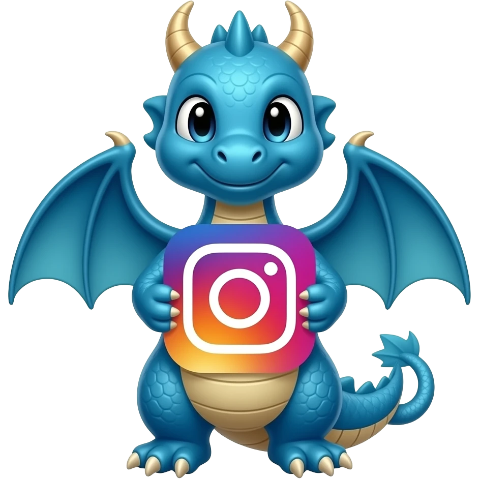 Blue dragon holding instagram logo front looking emoji