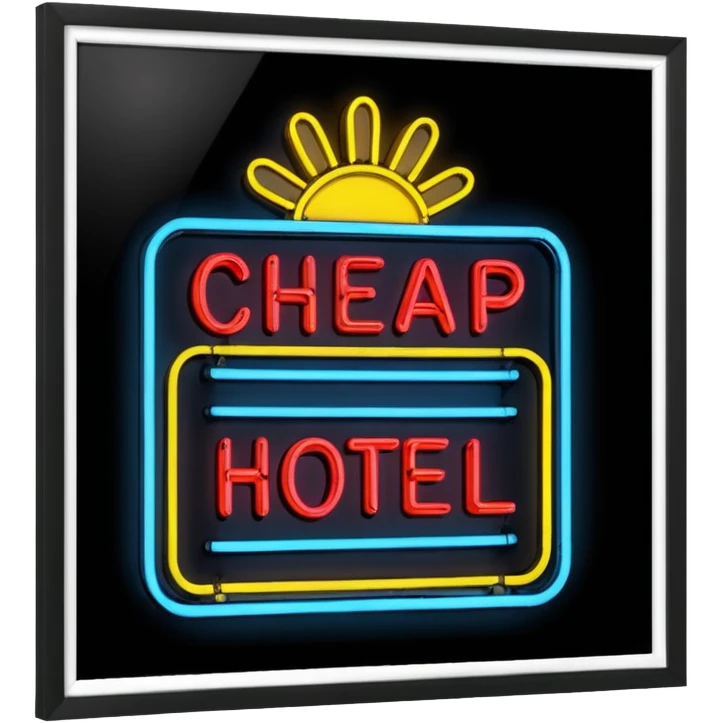 Hotel barato con letrero de neón. emoji