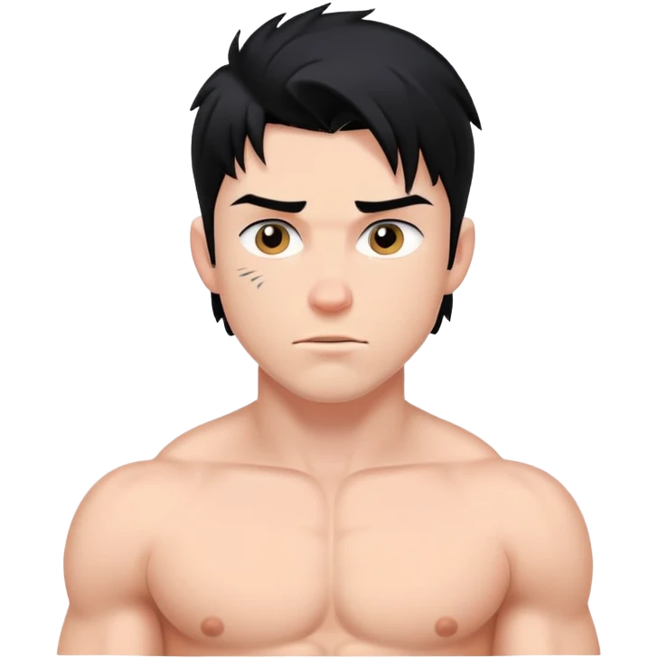 young white man with black hair, muscular, shirtless with nipple piercings emoji