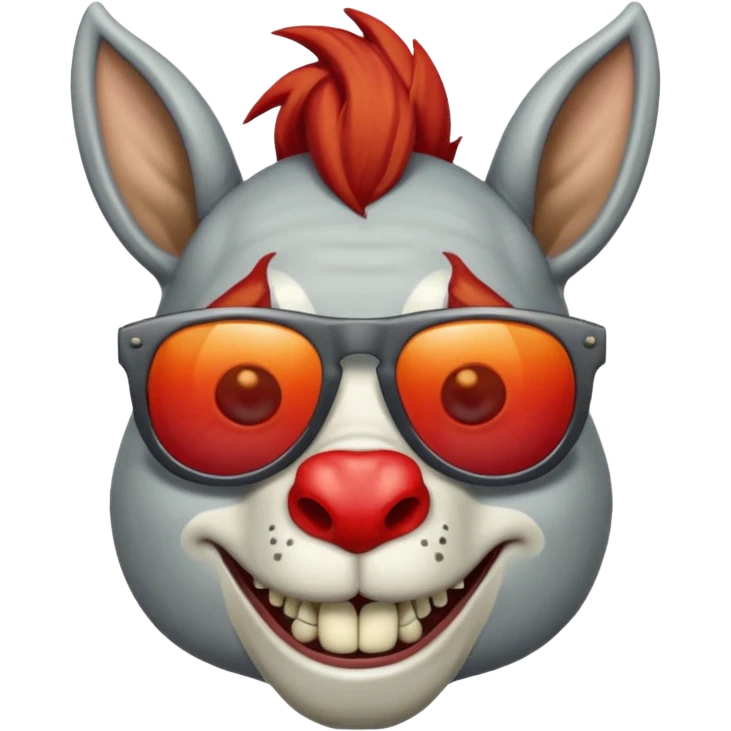 Zombie donkey with sun glasses and red hair and joker nose hungry  emoji