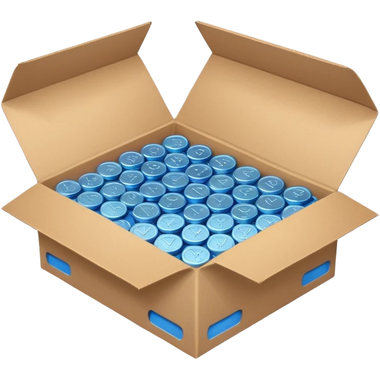 blue coins in a cardboard package emoji