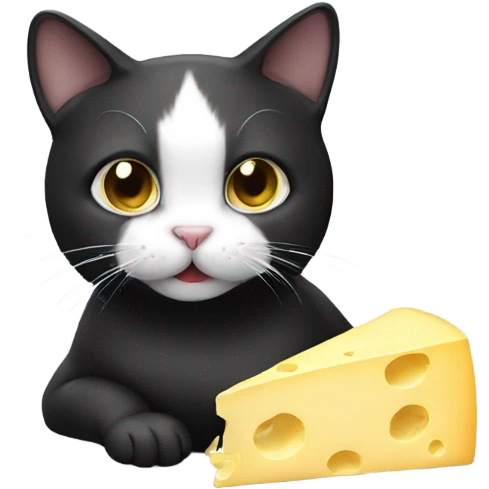 Black and white cat eating cheese emoji