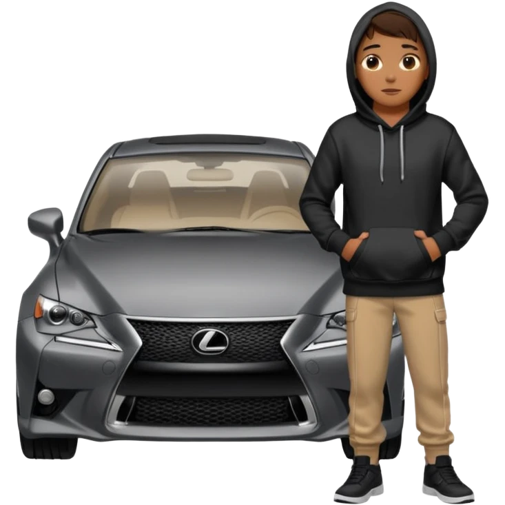 Person in black hoodie standing next to Gray Lexus IS300 f sport car emoji