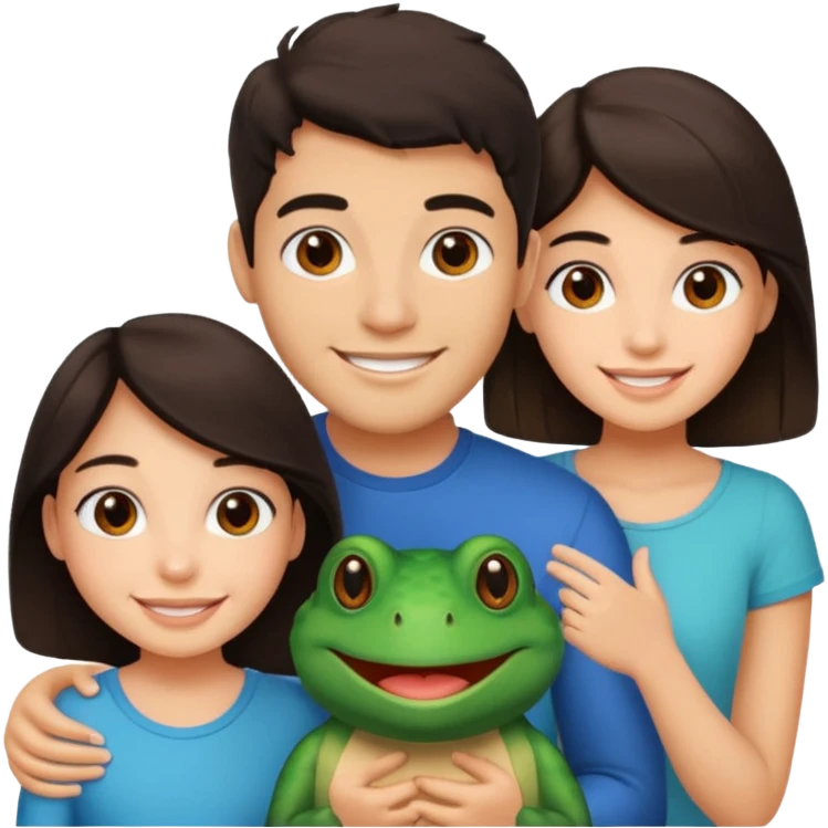 Bufo with two best friends one a girl dark hair other man dark hair emoji