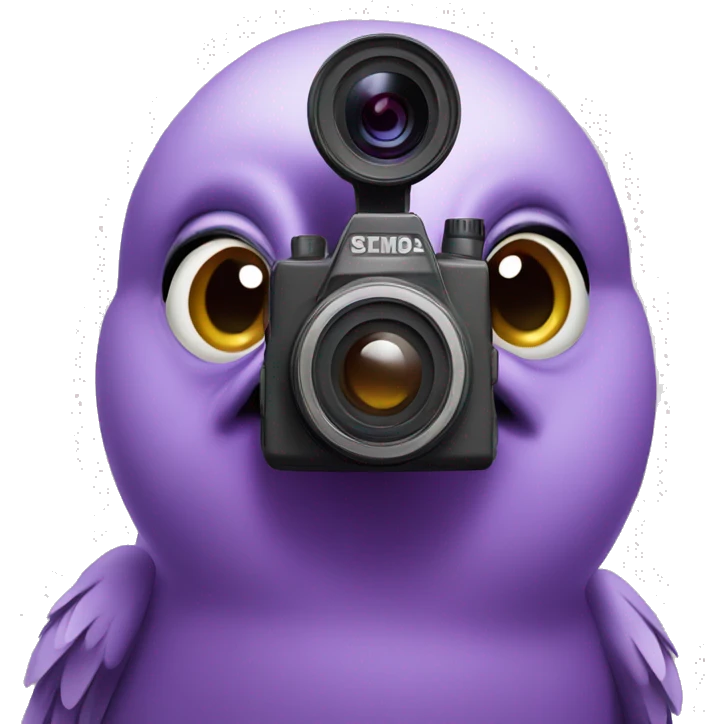 Purple cute pigeon with camera emoji