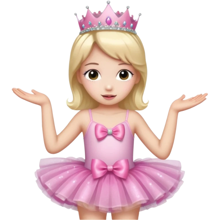 cute girl wearing a tutu, tiara, and a pink glittery bow emoji