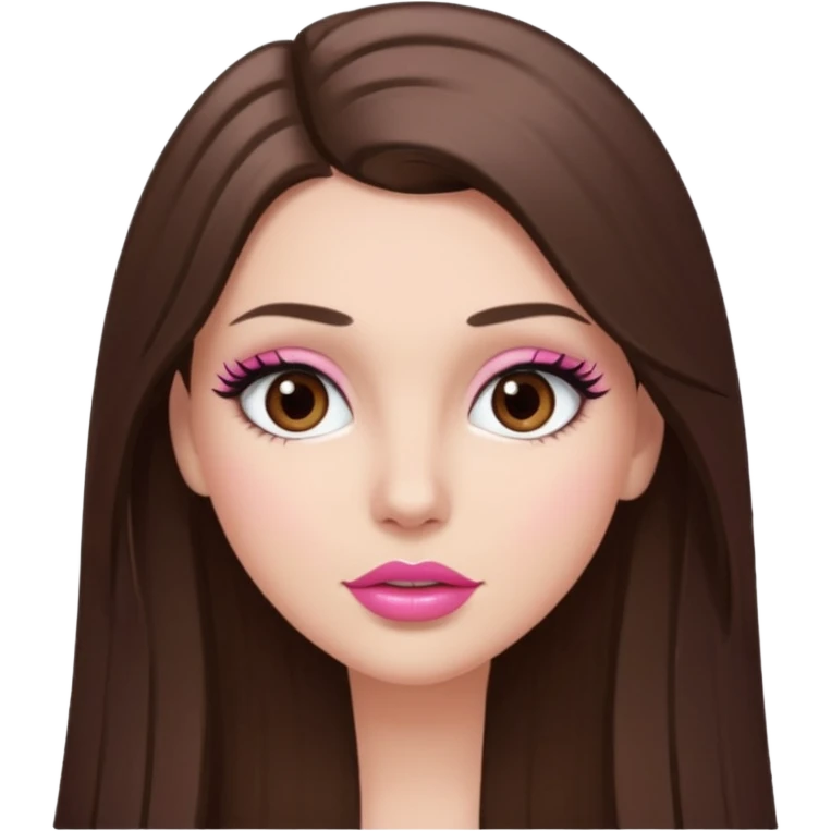 White girl with brunette hair and brow eyes , big ayes and lashes  pink lips and straight hair emoji