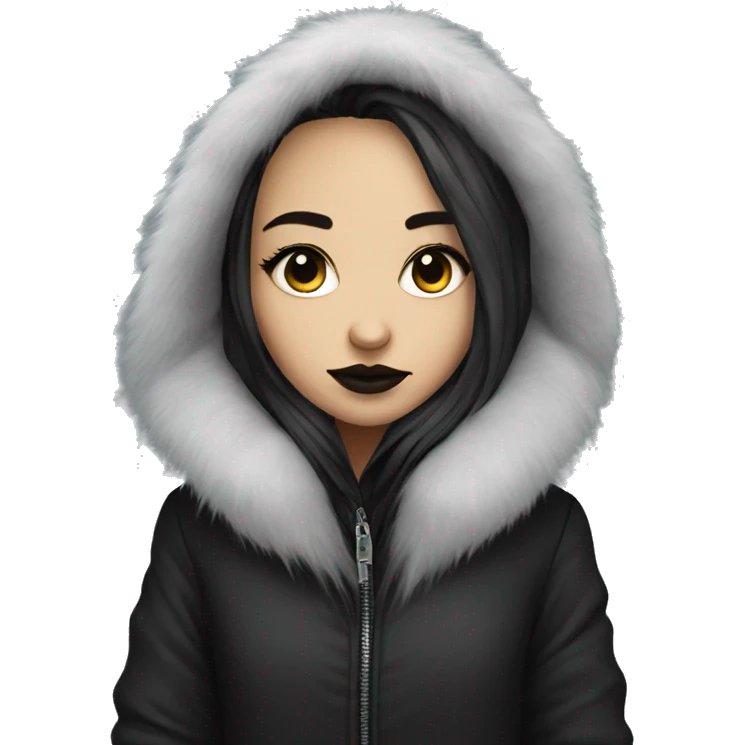 Goth girl in winter coat with fur hood emoji