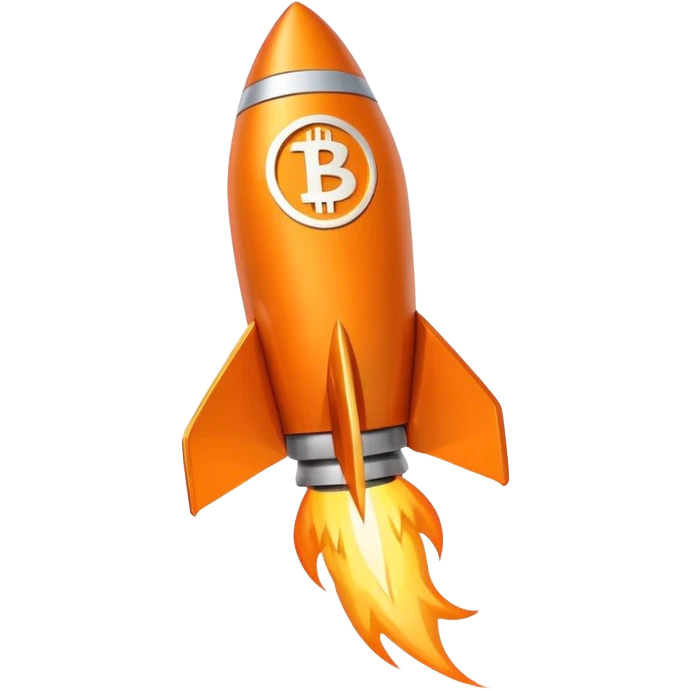 An orange rocket with the bitcoin symbol flying up and to the right emoji