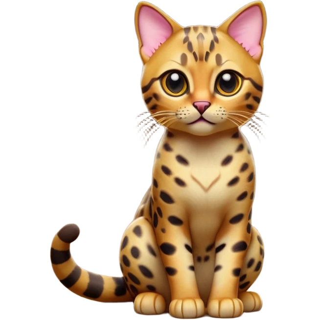 cinematic-[Bengal cat]-realistic-full-body-sitting-emoji,-tail-curled-playfully-around-its-paws,-head-tilted-dramatically,-sleek-[leopard patterned]-fur,-simplified-yet-hilariously-adorable-features,-highly-detailed,-glowing-with-an-almost-sarcastic-glow emoji