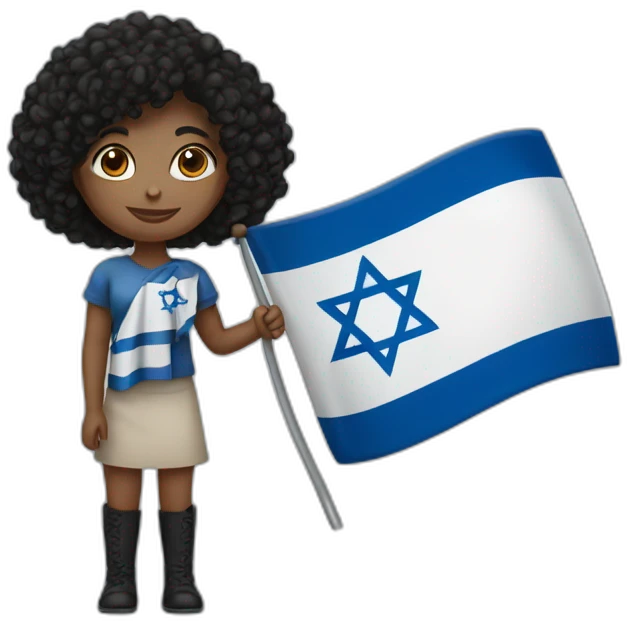Girl with black curly hair who holding Israël flag emoji