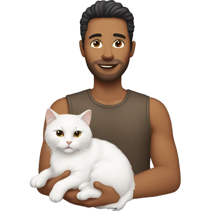 man with  holding a white Siberian cat emoji