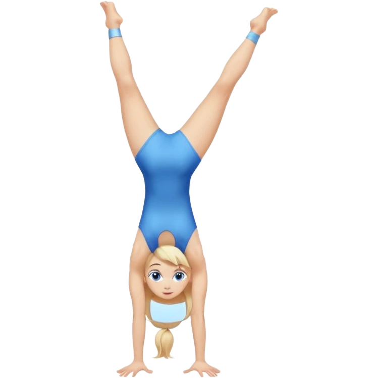 girl gymnast with blonde hair and blue eyes, doing a handstand emoji
