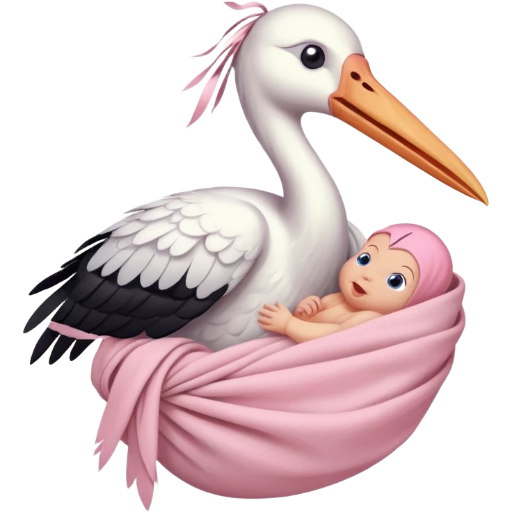 stork carrying a baby in a cloth bundle emoji