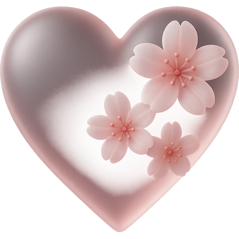 pink heart with sakura flowers, matte glass style emoji