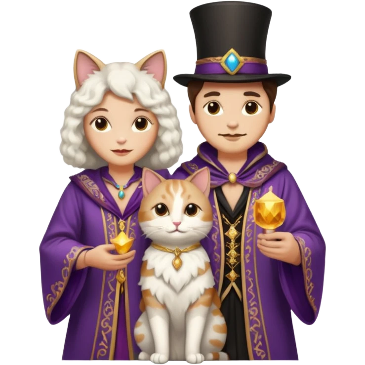 magician couple and their pet cat emoji