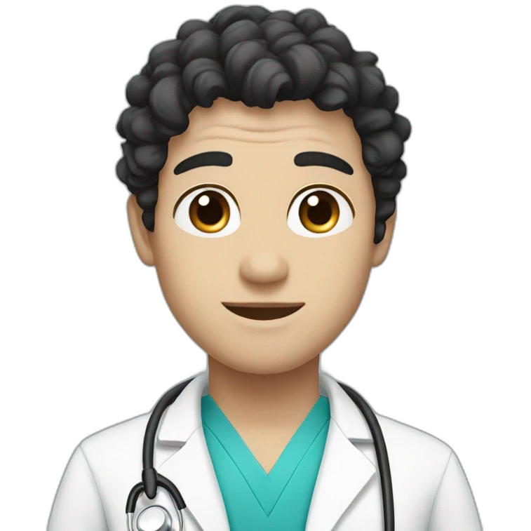 male doctor, with blue eyes and black curly hair and white skin emoji