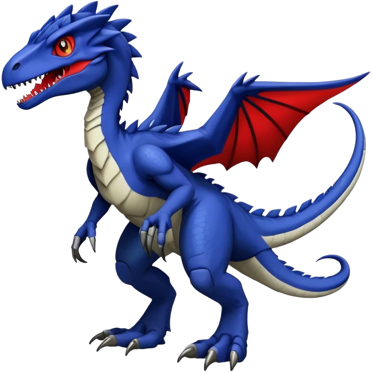  Cool Edgy dark-blue Digimon-Fakemon-Velociraptor-Dragon with red belly full body emoji
