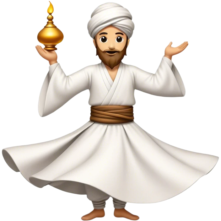 Cinematic Realistic Whirling Dervish Pop Culture Emoji, showcasing a mystical portrayal of traditional Sufi dance rendered with fluid textures and dynamic, spiritual lighting. emoji