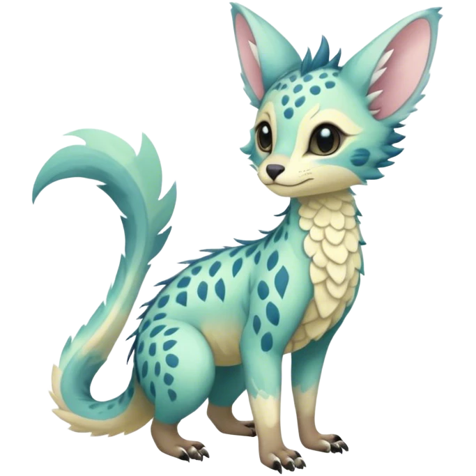 Feral Rare Fantasy pastel tropical Vernid-Trico-species by LiLaiRa, random markings, tufted tail, tufted ears, full body emoji