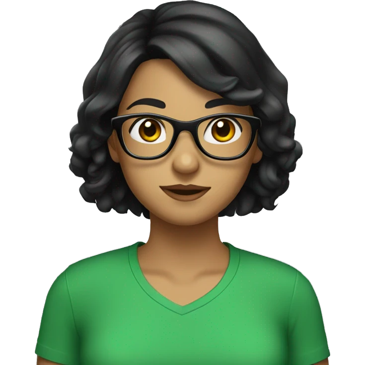 girl wearing green tshirt and glasses black hair emoji
