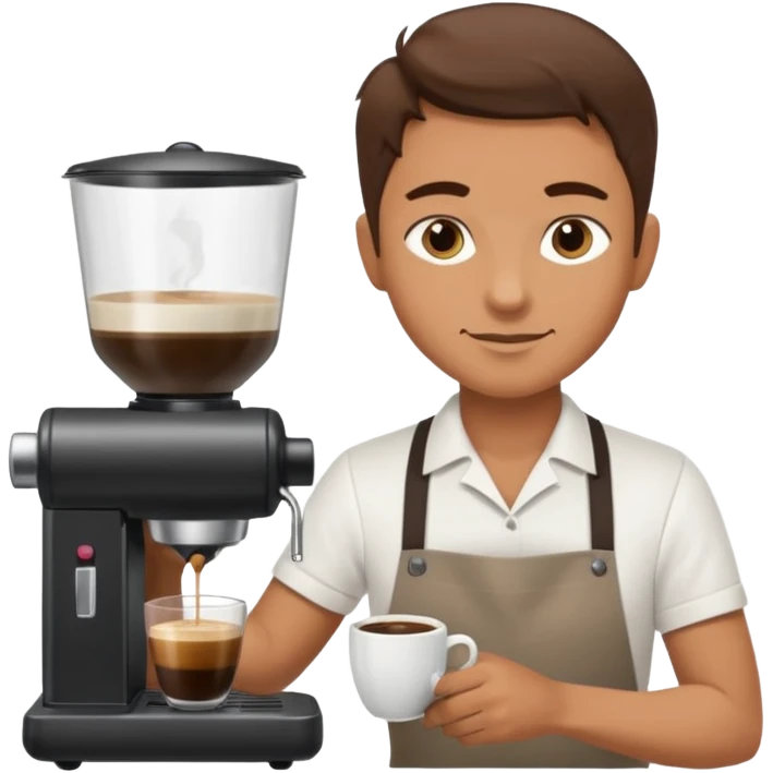 Бариста делает кофе. Цветовая палитра: #FFFFFF, #F7FD02, #D3D3D3, # 242424 emoji