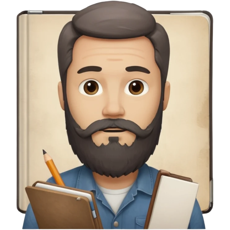 Bearded man with charcoal + sketchbook emoji