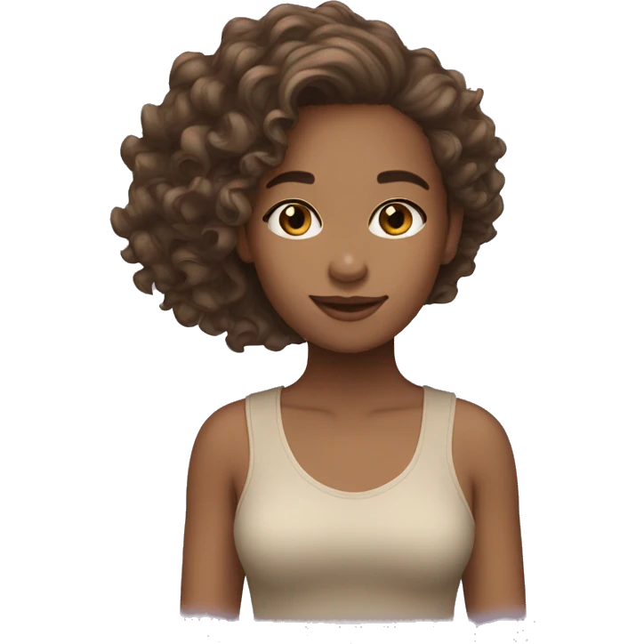 girl, hair brown, curly, and long, with light skin tone emoji