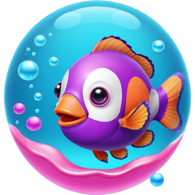 ball of cyan and pink, purple colored magic goo with Rainbow Colored ClownFish emoji