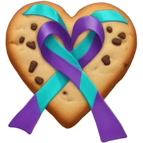 Purple teal Suicide awareness ribbon on heart cookie emoji