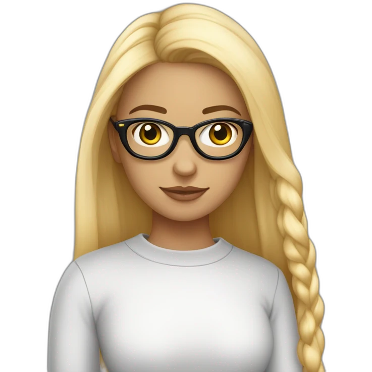 une fille avec de long cheveux noir lisse, la peau blanche ,et avec des lunette (en forme de carrer un peu déformé) assez grosse comparer a ça tête , portant un pull noir emoji