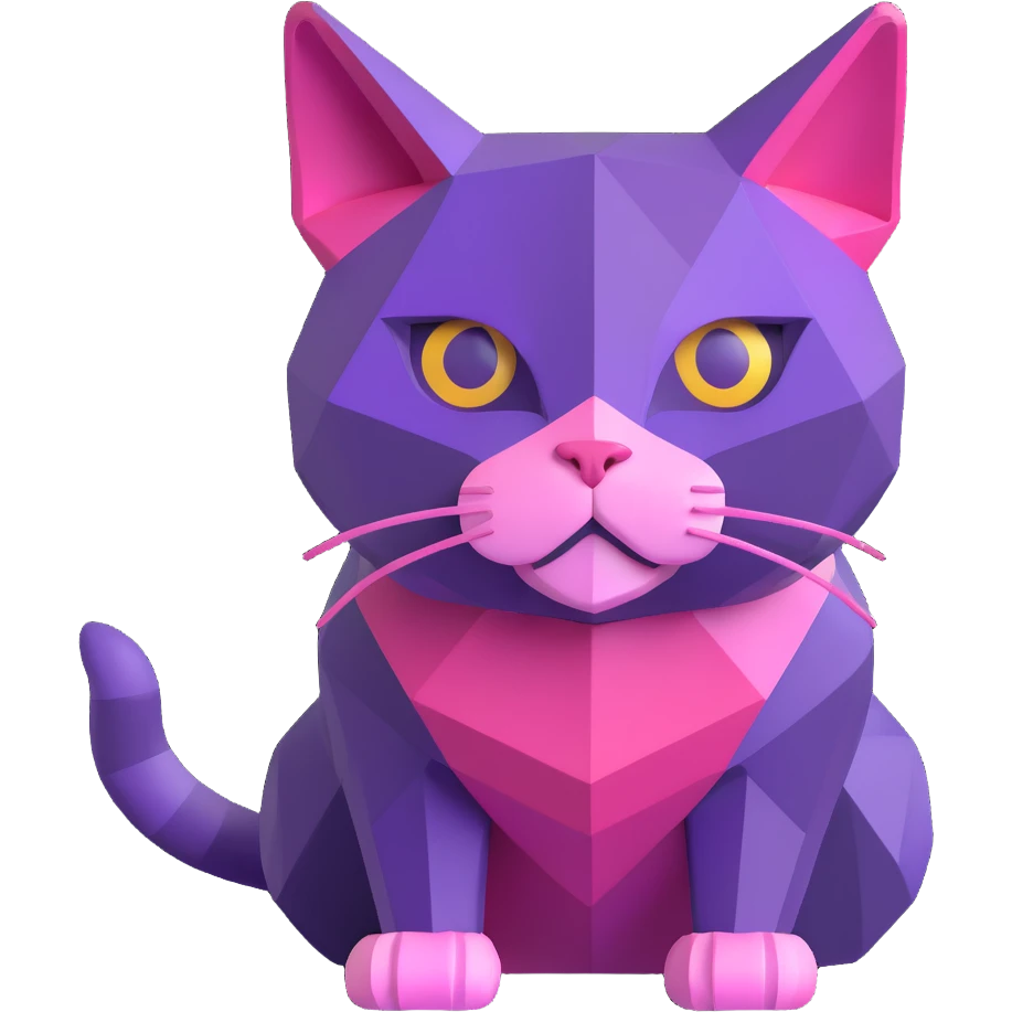 modern and friendly cat inspired by the Polygon logo, purple and pink colors, with polygonal shapes emoji