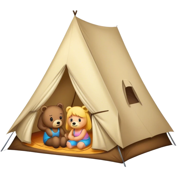 a tent with girls inside a bear outside  emoji