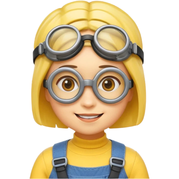 Minion emoji with a round head like normal emojis and a smurk like this emoji but a minion so basically that emoji with the goggles and the hair and not a funny head shape 😏 it should look like an actual minion not a human with African braids and a female minion  make them feminine  emoji