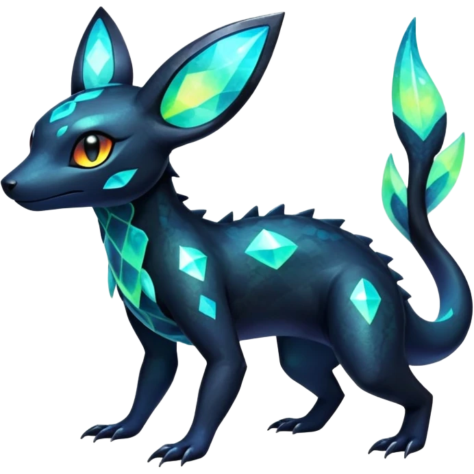 Colorful Iridescent Exotic Salandit-Aurorus-Umbreon-Fakémon-hybrid-creature (full body)  emoji