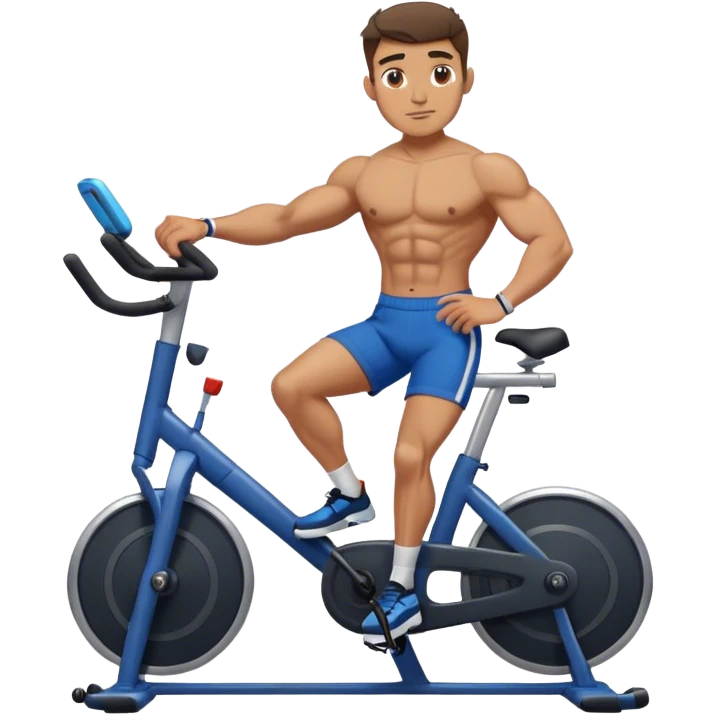 buff guy blue shorts black stationary bike emoji