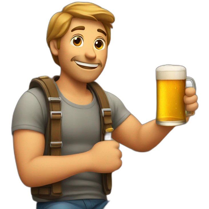 An animated bottle of beer with a glass of beer in hand emoji