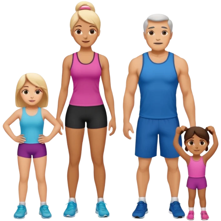 3 family members (mother daughter and father) working out together  emoji
