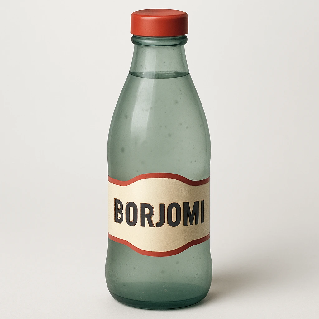 Borjomi water bottle emoji with a different label, variation 2, more realistic emoji