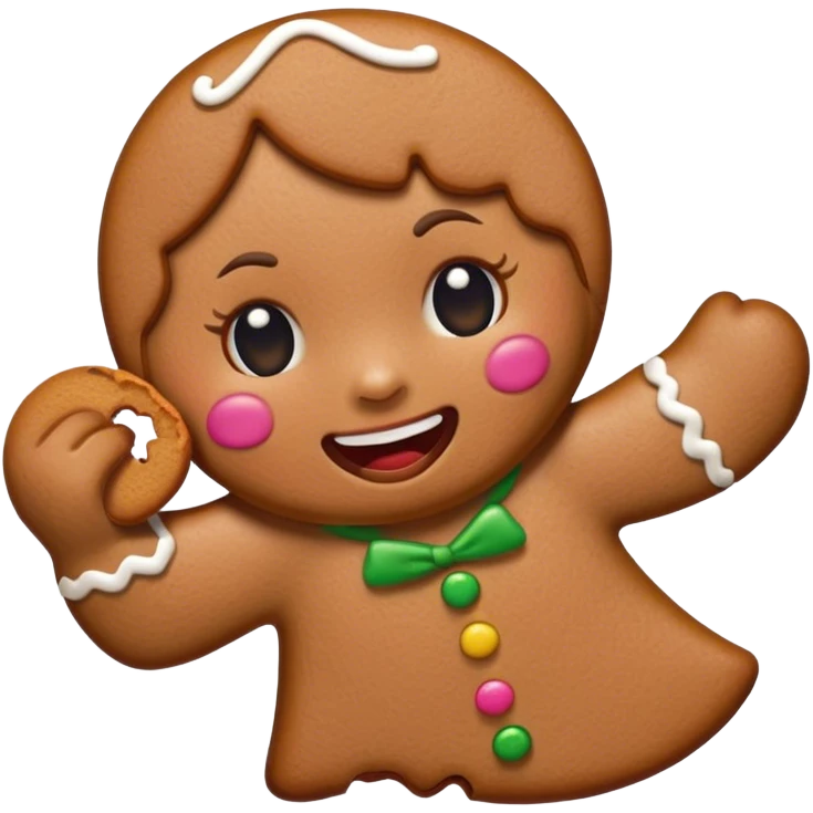 Gingerbread woman with a bite taken out of the top left of its face emoji