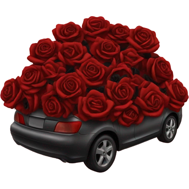 red open car trunk with black roses left in it emoji