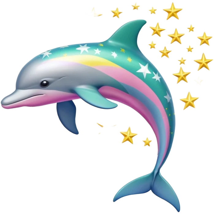 Blue, green, Yellow and pink streaked Dolphin with silver stars on it emoji