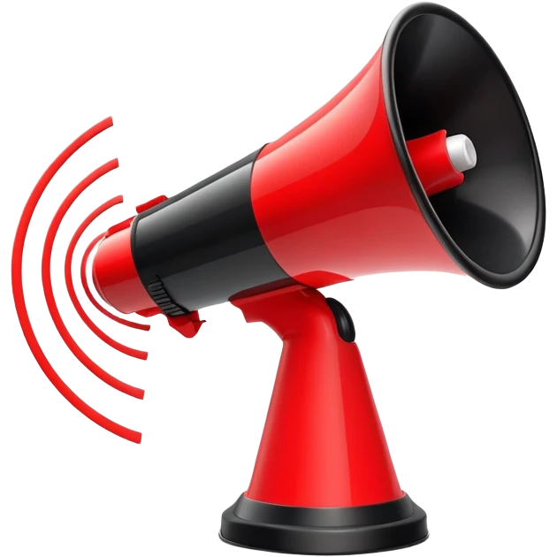 red and black megaphone loudspeaker with sound waves emoji