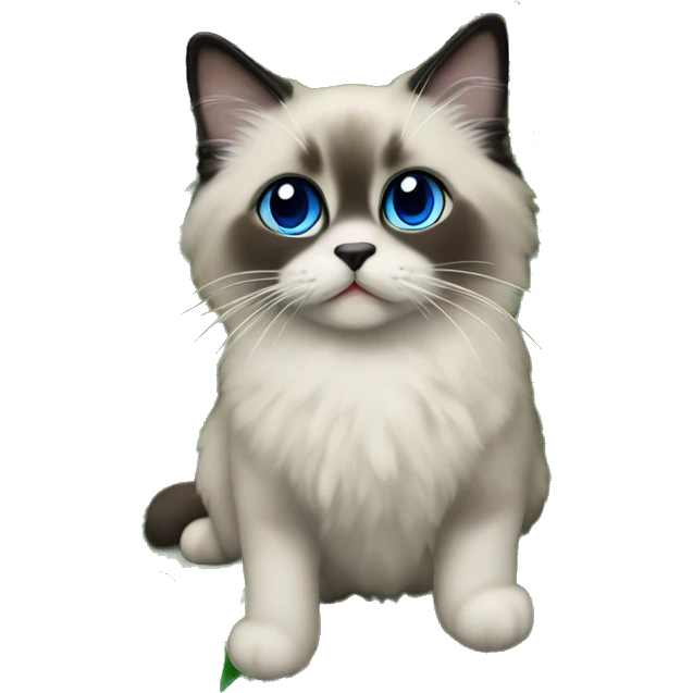 Blue colorpoint ragdoll kiten with dark face and nose climbing a Christmas tree emoji