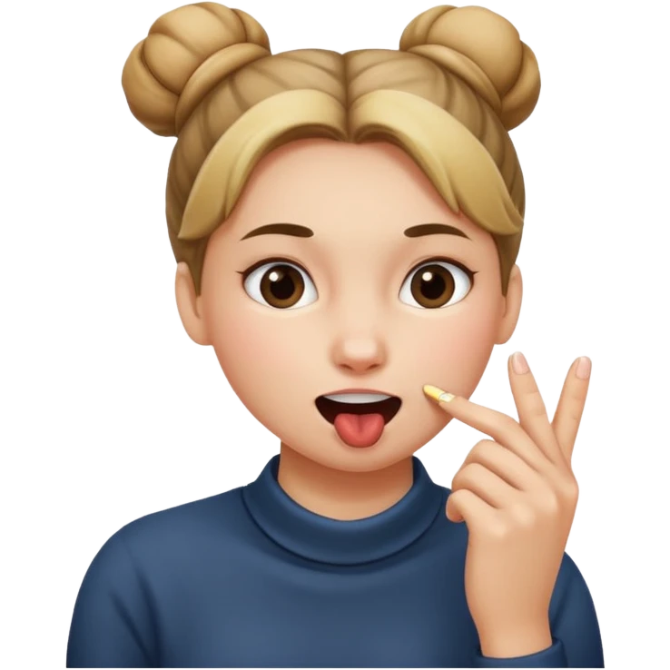 Una persona con moño , mordiéndose el dedo  emoji